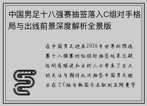 中国男足十八强赛抽签落入C组对手格局与出线前景深度解析全景版 中国男足十八强赛抽签落入C组对手格局与出线前景深度解析全景版